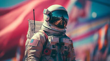 Astronaut with Flag - obrazy, fototapety, plakaty