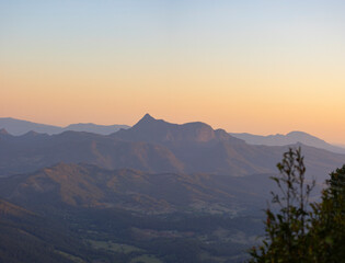 Sunset view of Mount Warning from the Springbrook National Park look out point