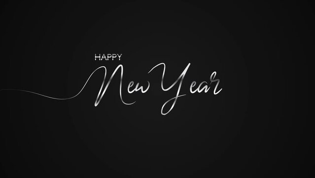 Happy New Year animation with silver handwritten script on isolated background