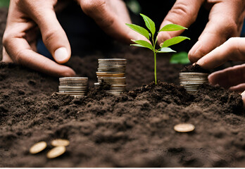 Nurturing Sustainable Prosperity: Hands Cultivating a Currency Garden with Seeds of Green Growth
