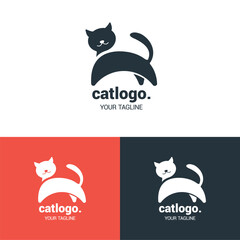 black and white cat logo vector, simple concept