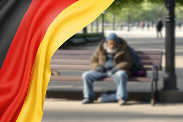 Ein Obdachloser im Park und steigende, Armut in Deutschland - obrazy, fototapety, plakaty