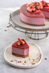 slice of cake with strawberry