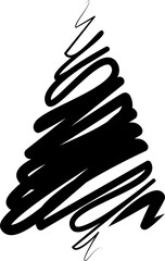 Hand drawn doodle line art christmas tree.