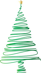 Hand drawn doodle line art christmas tree.