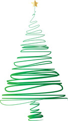 Hand drawn doodle line art christmas tree.