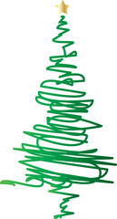 Hand drawn doodle line art christmas tree.