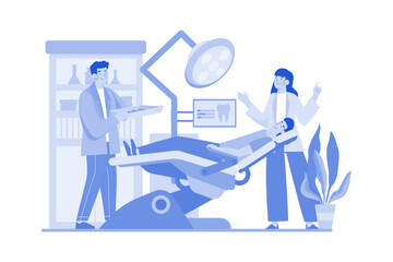 Male dentist and nurse examining patient's teeth at the clinic.