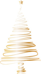 Hand drawn gold doodle christmas tree.