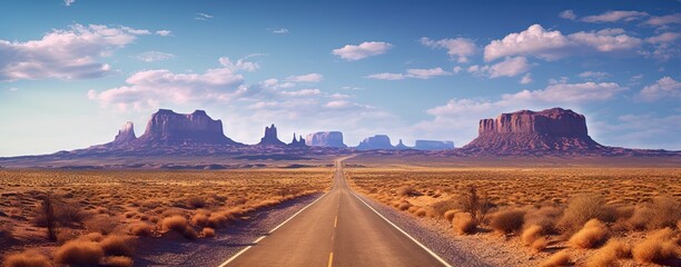 Endless adventure. Journey through desert landscape. Scenic road trip in California. American wilderness. Traveling highway