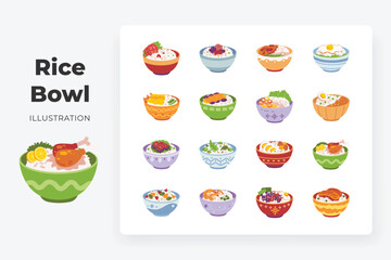 rice bowl vector illustration set