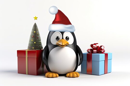 Cute Penguin holding champagne glass celebrating in christmas and new year.