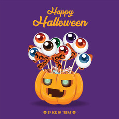 Vintage Halloween poster design with vector jack o lantern character. 