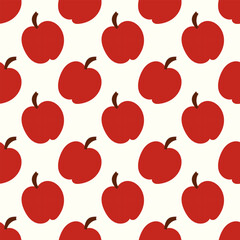 Red Apple seamless pattern. Eco farming fruit. Flat vector illustration.