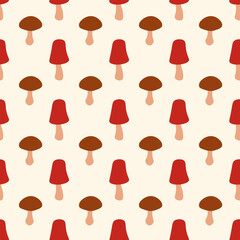 Seamless pattern with red and brown mushrooms. Vector flat background.
