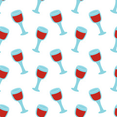 Seamless pattern with wine glass. Red wine background. Vector flat illustration. 
