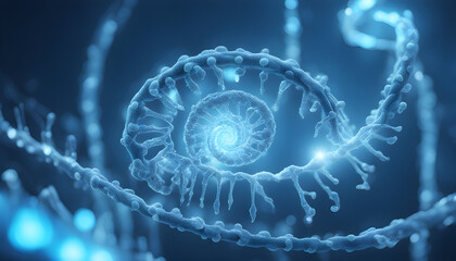 The illuminated helix symbolizes genetic mutation in futuristic medicine generated AI
