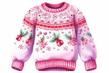 Watercolor cozy sweater with Christmas ornament