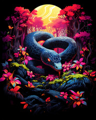 A Closeup Snake in the green Enchanted Woods animal Vector illustration background