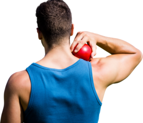 Digital png photo of back of latino male athlete with ball on transparent background