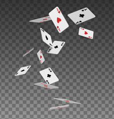 Falling poker cards aces. 3d realistic vector icon illustration. 
