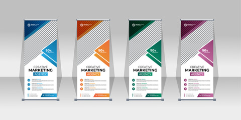 Business Roll Up Banner stand vector creative marketing agency banner  design. Sale banner stand or flag design layout