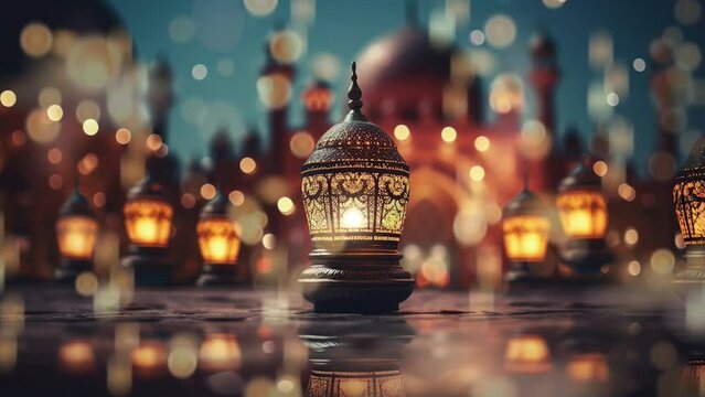 beautiful mosque lamp light in the night