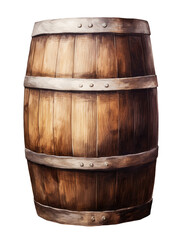 Obraz premium Watercolor illustration of wooden barrel isolated on transparent background