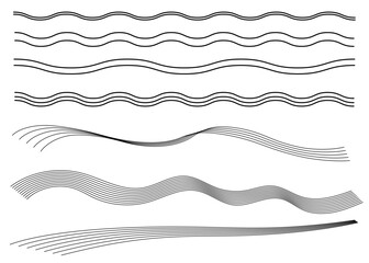 シンプルな飾り罫線・ラインのイラストセット（波線、波模様、二重線、多重線、ウェーブ）