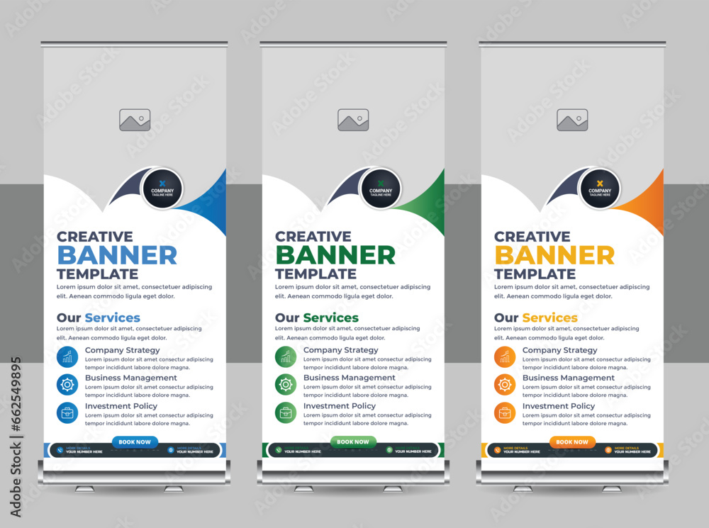 Wall mural creative corporate colorful roll up standee banner design template layout vector