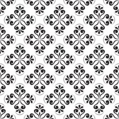 Foto auf Acrylglas A seamless pattern with black and white geometric floral elements, with a damask graphic ornament. © dom45