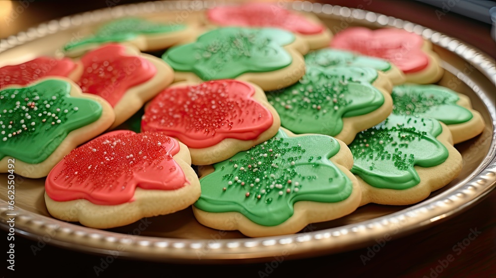 Poster a platter of decorated cookies with frosting on them. generative ai