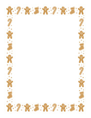 Vertical Rectangle Gingerbread Cookies Frame Border, Christmas Winter Holiday Graphics. Homemade sweets pattern, social media post template on white background. Isolated vector illustration.