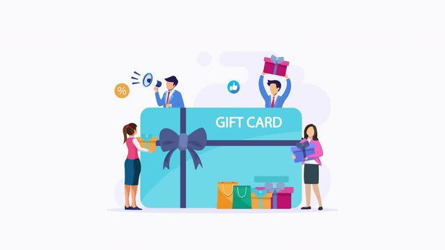 Gift card and promotion strategy, gift voucher, discount coupon and gift certificate concept, 2d video animation 4k clip	