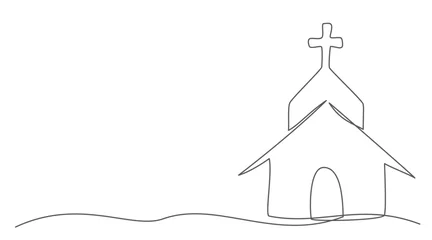 Foto op Canvas Church One line drawing isolated on white background © ihorzigor