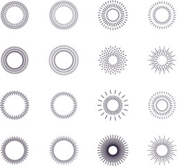 Vintage sunburst collection. Big set sunburst best quality. Radial sunset beams. Fireworks. Vector illustration.