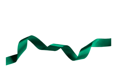 green ribbon for Christmas and birthday present, isolated elements png.
