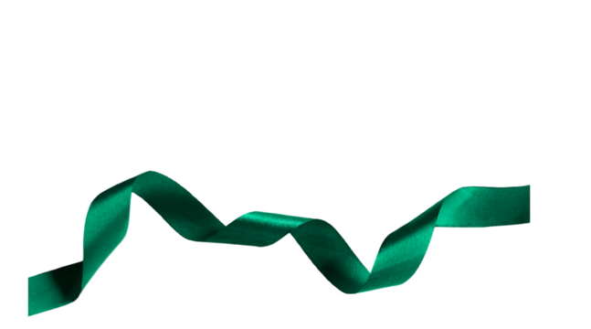 green ribbon for Christmas and birthday present, isolated elements png.