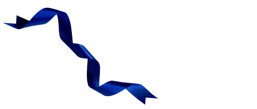 blue ribbon on transparent and white background, PNG image.