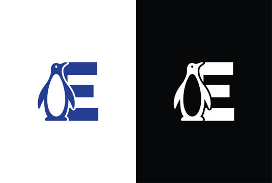 Letter E logo illustration combining penguin. letter E penguin logo elegant, unique, modern, sharp and easy to apply in any media