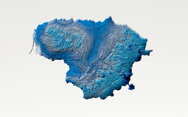 3d Deep Blue Water Lithuania Map Shaded Relief Texture Map On White Background 3d Illustration