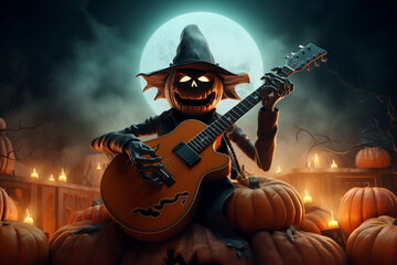 Obraz premium Halloween demon,playing guitar in the night,Halloween concept