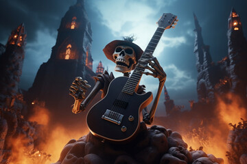 Obraz premium Halloween demon,playing guitar in the night,Halloween concept