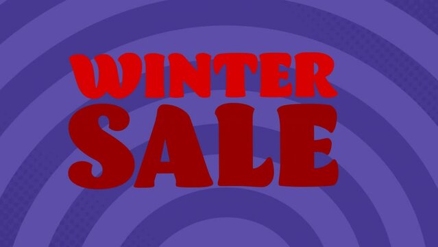 Animation of winter sale text over circular pattern against blue background
