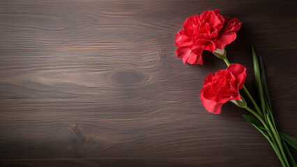 Naklejka na ściany i meble Carnation Flower on Wood Background with Copy Space