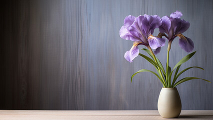 Iris germanica Flower on Wood Background with Copy Space