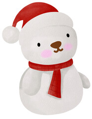 Snowy doll wearing Christmas clothes