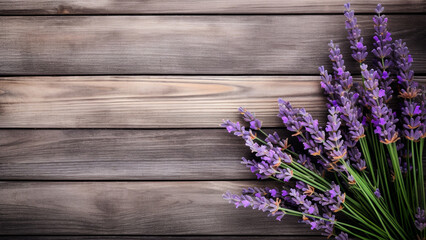 Lavender Blossom on Wood Background with Copy Space