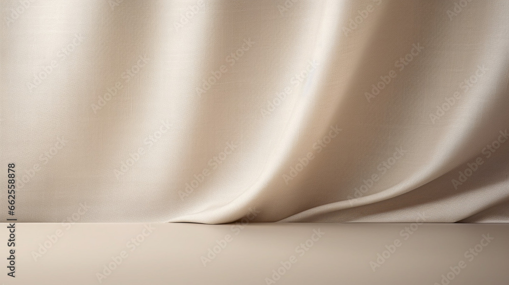 Poster empty curtains stage light on beige background texture. mock up product with generative ai.