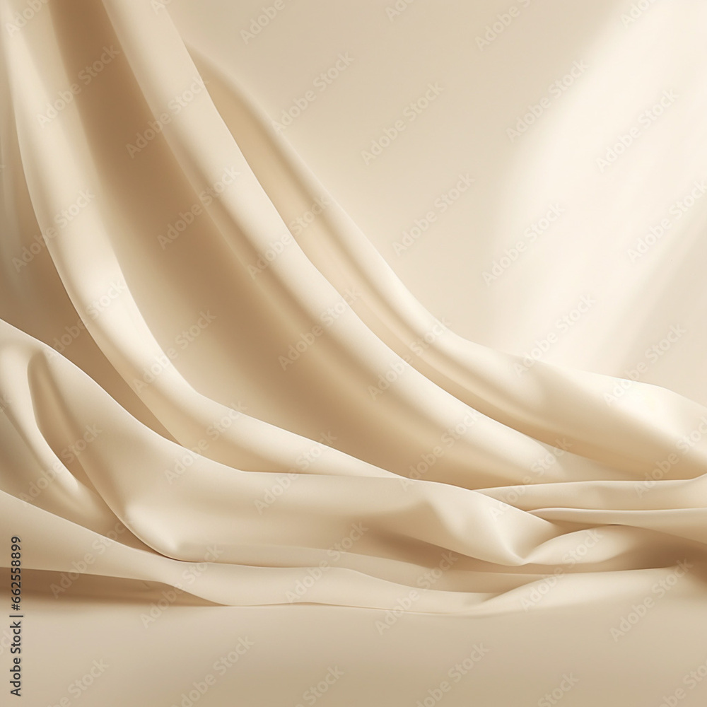 Poster empty curtains stage light on beige background texture. mock up product display podium with generati